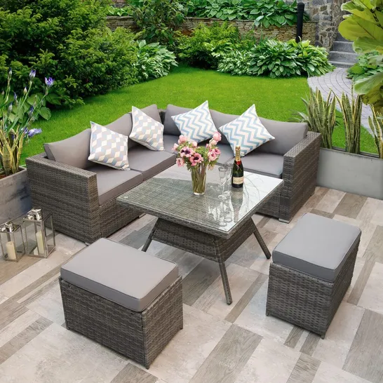 BRAND NEW BOXED ALISON AT HOME DORCHESTER OUTDOOR RATTAN SOFA DINING TABLE SET (2 BOXES)