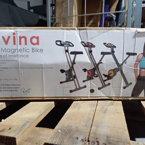 BOXED DAVINA FITNESS FOLDING MAGNETIC EXERCISE BIKE - CORAL - COLLECTION ONLY