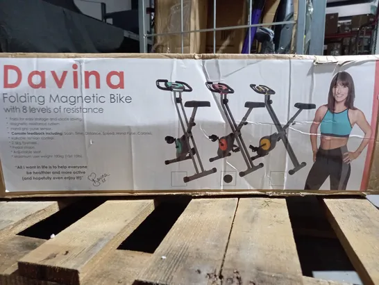 BOXED DAVINA FITNESS FOLDING MAGNETIC EXERCISE BIKE - CORAL - COLLECTION ONLY