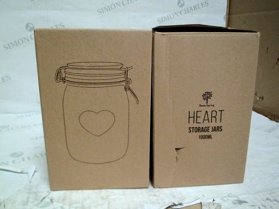 2 X HEART STORAGE JARS 1000ML