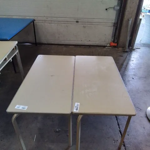 2X SMALL WOODEN TABLES WITH METAL LEGS