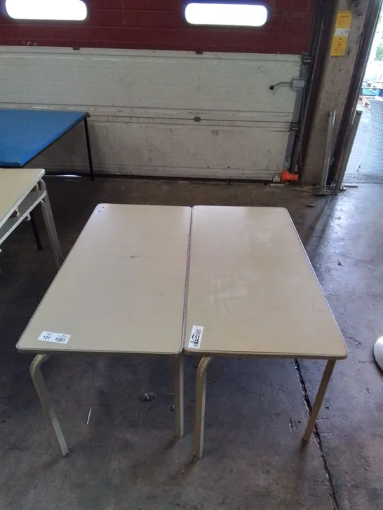 2X SMALL WOODEN TABLES WITH METAL LEGS