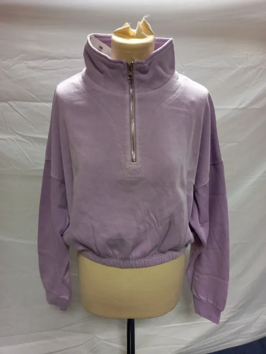 BOX OF APPROX 12 BRAND NEW COTTON:ON PARIS QTR ZIP THROUGH GARMENT - FROSTY LILAC PIGMENT DYE SIZE AUS XS