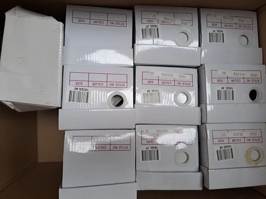 BOX OF APPROXIMATELY 10 ASSORTED PAIRS OF SHOES IN VARIOUS COLOURS, STYLES, AND SIZES