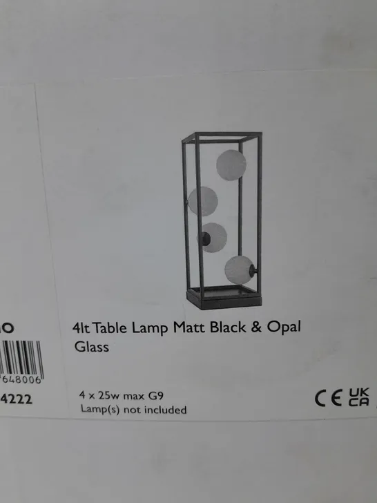 ENSIO 4 LIGHT TABLE LAMP IN BLACK WITH OPAL GLASS