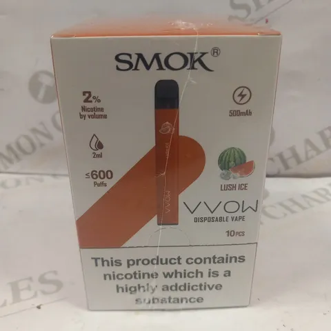 BRAND NEW BOXED AND SEALED SMOK VVOW DISPOSABLE VAPES 10 PIECES LUSH ICE