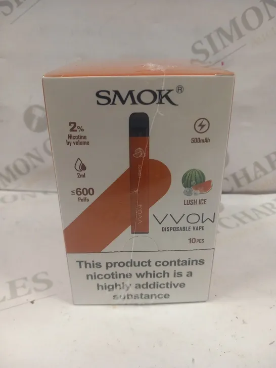 BRAND NEW BOXED AND SEALED SMOK VVOW DISPOSABLE VAPES 10 PIECES LUSH ICE