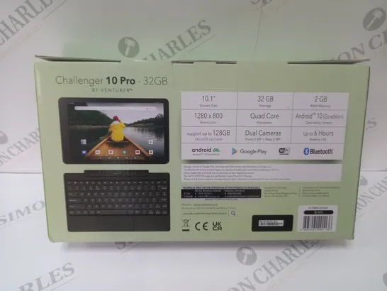 BRAND NEW BOXED VENTURER CHALLENGER 10 PRO 10.1" ANDROID TABLET WITH DETACHABLE KEYBOARD - BLACK 32GB