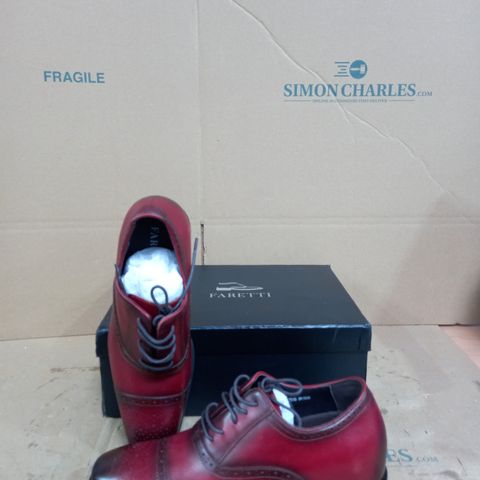 BOXED PAIR OF FARETTI RED/BLACK SHOES SIZE 39