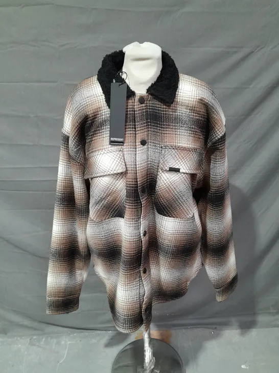 REPRESENT SHERPA SHIRT IN IN BROWN SIZE S