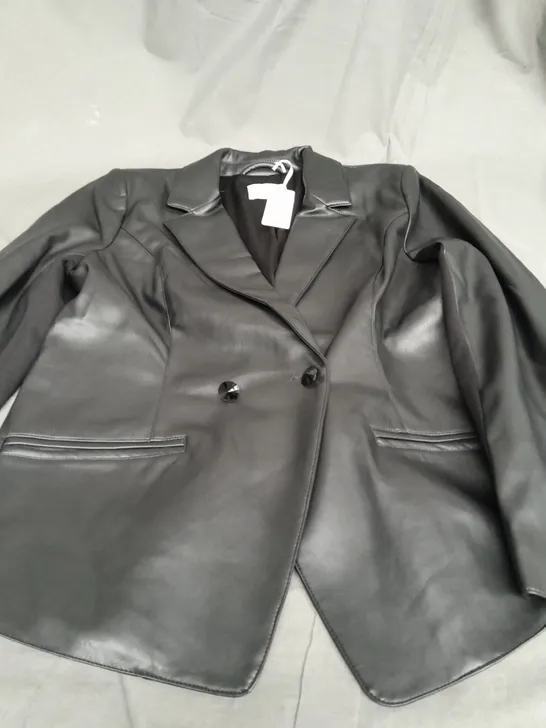 DANNII MINOGUE BLACK FAUX LEATHER JACKET - SIZE 14