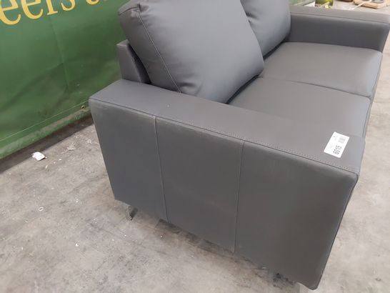 DESIGNER FIXED TWO SEATER SOFA GREY LEATHER 