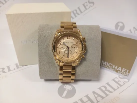 BOXED MICHAEL KORS ROSE GOLD WRIST WATCH WITH JEWELLED DETAIL TO CASING