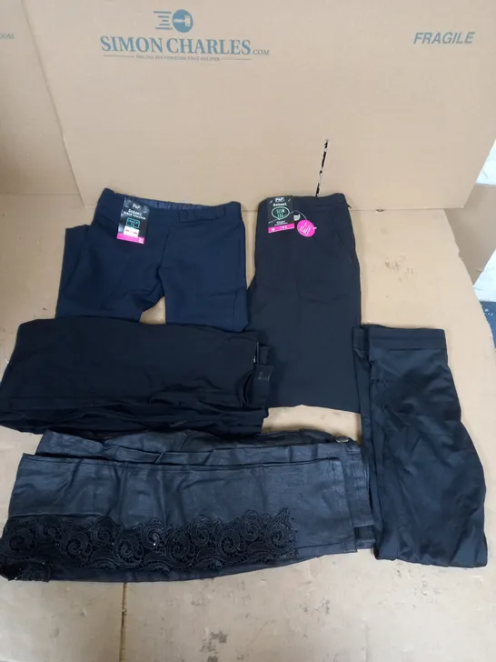 BOX OF APPROX 25 ASSORTED SCHOOL CLOTHING ITEMS IN VARIOUS SIZES TO INCLUDE - F&F GIRLS SCHOOL TROUSERS 3-4 YEARS , F&F SLIM LEG 9-10  YEARS , F&F BLACK LEGGINGS BASE LAYER 9-10 YEARS ETC