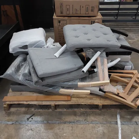 PALLET TO CONTAIN A LARGE ASSORTMENT OF CHAIR PARTS, INCLUDES SEATS, LEGS ETC 