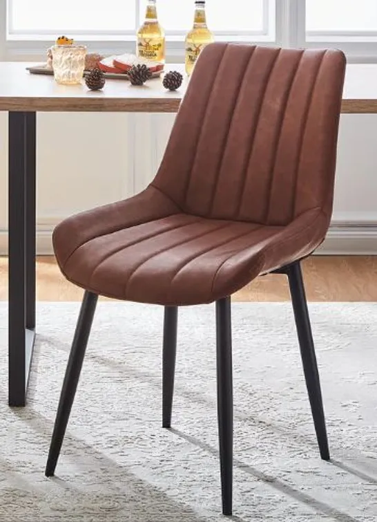 BOXED CLAIRE SET OF TWO BROWN FAUX LEATHER DINING CHAIRS (1 BOX)