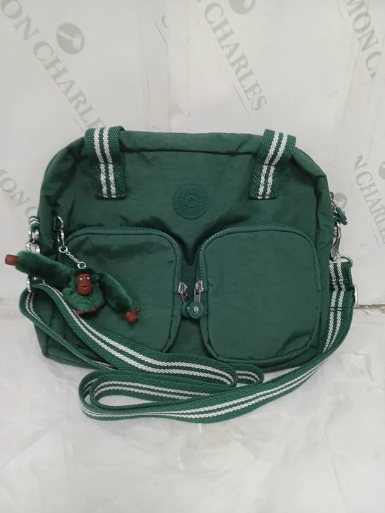 KIPLING LIVE LIGHT MEDIUM CANVAS BAG. MULTIPLE COMPARTMENTS. CUTE GORILLA KEYRING GREEN AND WHITE