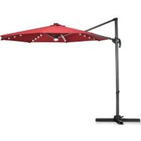 BOXED COSTWAY 10FT PATIO OFFSET CANTILEVER UMBRELLA WITH SOLAR LIGHTS - WINE