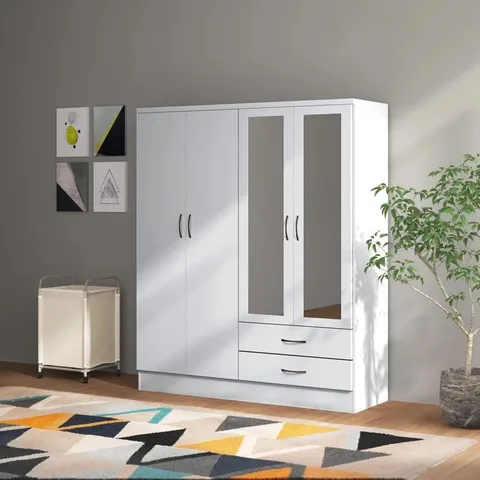 BOXED DESIGNER CASCIO 4 DOOR MANUFACTURED WOOD WARDROBE (3 BOXES)