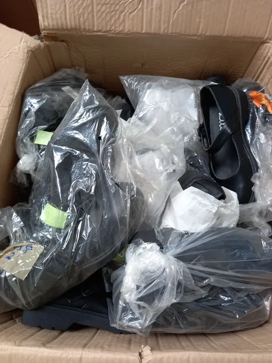 BOX OF APPROXIMATELY 10 PAIRS OF GIRLS SCHOOL SHOES IN BLACK - VARIOUS SIZES