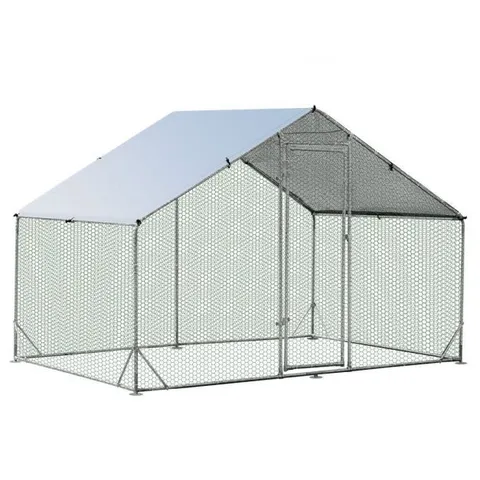 BOXED COSTWAY HEXAGONAL METAL CHICKEN COOP CHICKEN RUN HOUSE SPIRE-SHAPED CAGE W/ WIRE MESH