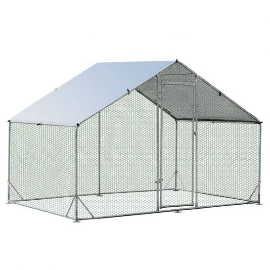 BOXED COSTWAY HEXAGONAL METAL CHICKEN COOP CHICKEN RUN HOUSE SPIRE-SHAPED CAGE W/ WIRE MESH