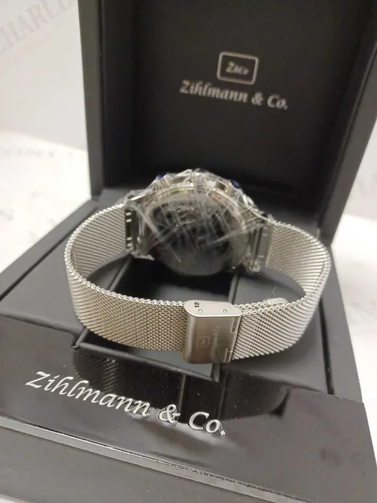 ZIHLMANN & CO TACHYMETER CHRONOGRAPH TRIPLE DIAL MESH STRAP WRISTWATCH