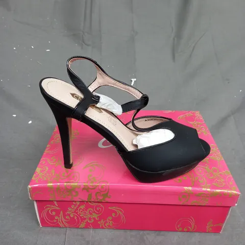 BOX OF APPROXIMATELY 10 PAIRS OF BOXED HIGH HEEL OPEN TOE SHOES IN VARIOUS SIZES