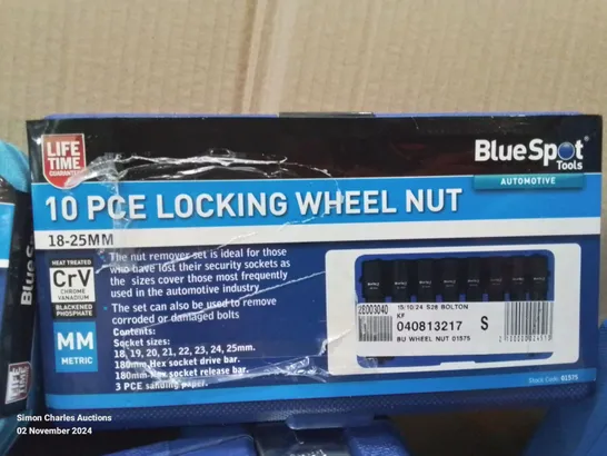 BOX CONTAINING MIXED TOOLS TO INCLUDE: 10PC LOCKING WHEEL NUT SET, 46 SOCKET SET, 94PC METRIC SOCKET SET, IMPACT TORX BIT SOCKETS 