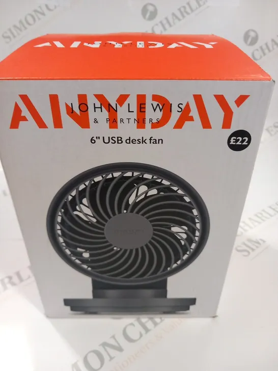 BOXED JOHN LEWIS ANYDAY 6" USB DESK FAN