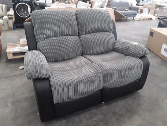 DESIGNER GREY LINED FABRIC MANUALLY RECLINING TWO SEATER SOFA 