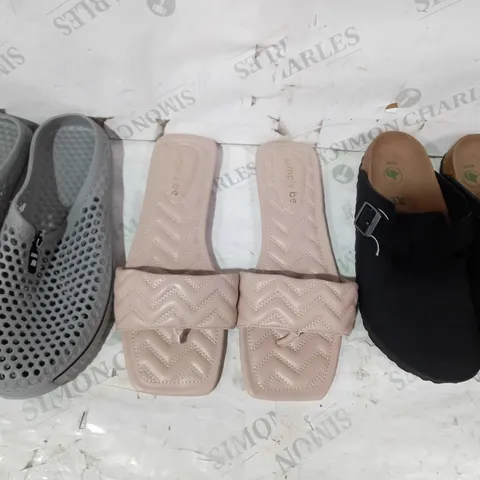 BOX OF APPROXIMATELY 10 ASSORTED PAIRS OF SHOES AND FOOTWEAR ITEMS TO IN VARIOUS STYLES AND SIZES TO INCLUDE SIMPLY BE, BIRKENSTOCK, LEDA, ETC