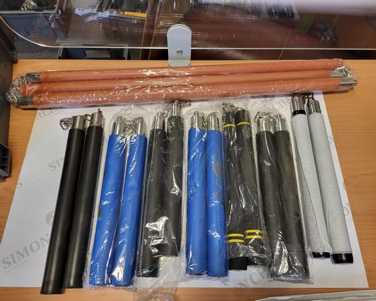 BOX OF 8 SPORTS TRAINING/CEREMONIAL NUNCHUCKS AND THREE-SECTION STAFF