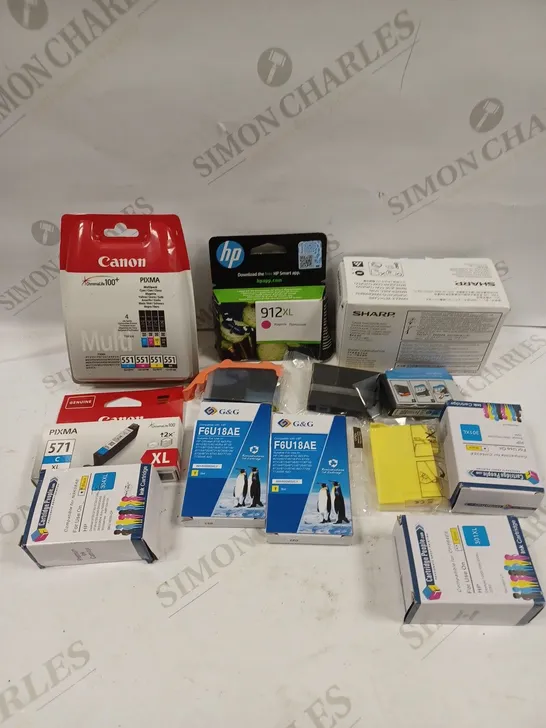 BOX TO CONTAIN APPROX. 30 X ASSORTED INK CARTRIDGES. COLOURS & BRANDS VARY 