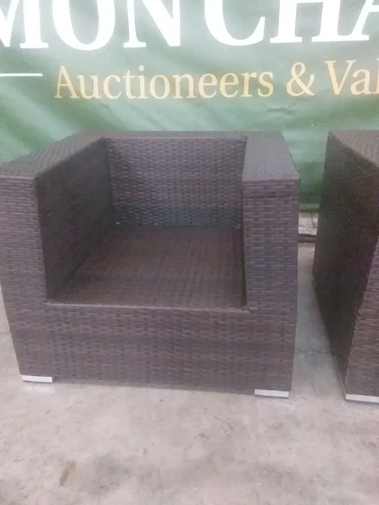 X2 RATTAN EFFECT GARDEN ARMCHAIRS BROWN