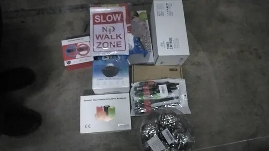 PALLET OF ASSORTED ITEMS INCLUDING, STARRY PROJECTOR LIGHT(S), SWITCH STEERING WHEEL SET, 3 IN 1 SELFIE LIGHT, SELF ADHESIVE ELASTIC BANDAGE, TONER CARTRIDGE 