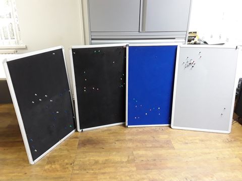 FOUR ASSORTED NOTICE BOARDS (APPROX. 90X55CM)