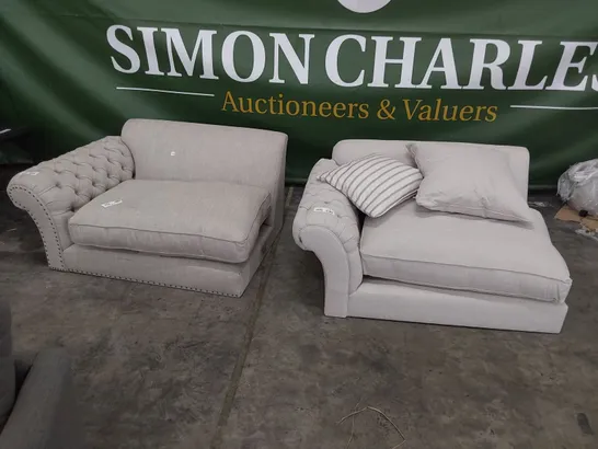 TWO RH CHESTERFIELD TWO SEATER SECTIONS NATURAL FABRIC 