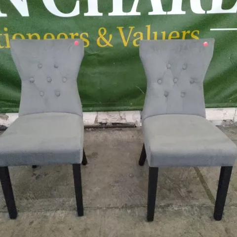 SET OF 2 NEW KENSINGTON GREY VELVET BUTTON BACK DINING CHAIR (BLACK LEG)