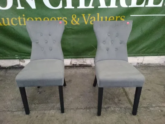 SET OF 2 NEW KENSINGTON GREY VELVET BUTTON BACK DINING CHAIR (BLACK LEG)