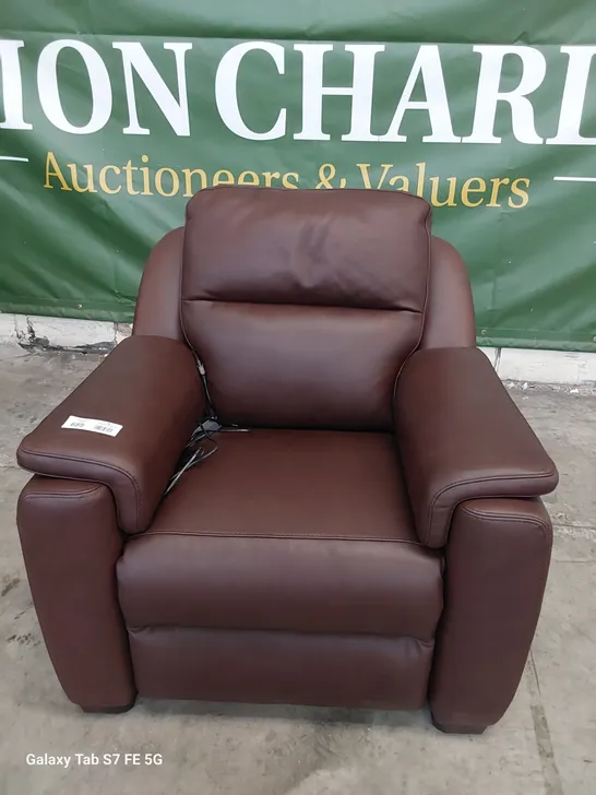 QUALITY ITALIAN DESIGNER POWER RECLINING PARMA EASY CHAIR BROWN LEATHER 