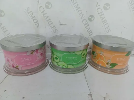 3 HOMEWORX CANDLES TO INCLUDE CUCUMBER MINT, VANILLA BLOOMS, CLEMENTINE BLOSSOM