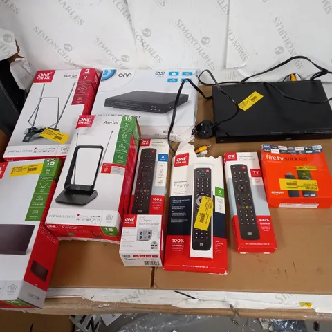 LOT OF APPROX 10 ASSORTED TV ITEMS SUCH AS DVD PLAYERS, AERIALS, REMOTES ETC