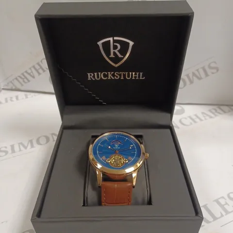 MENS RUCKSTUHL AUTOMATIC DIAL – R100 -TOURBILLION DESIGN DIAL – GLASS EXHIBITION BACK – LEATHER STRAP