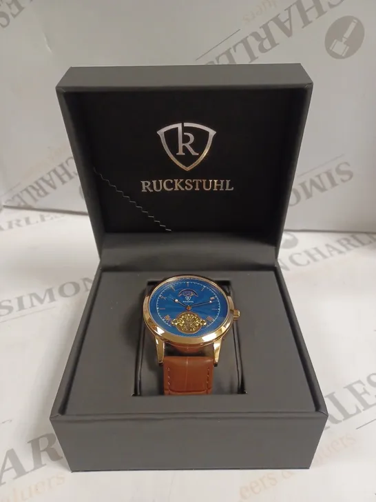 MENS RUCKSTUHL AUTOMATIC DIAL – R100 -TOURBILLION DESIGN DIAL – GLASS EXHIBITION BACK – LEATHER STRAP