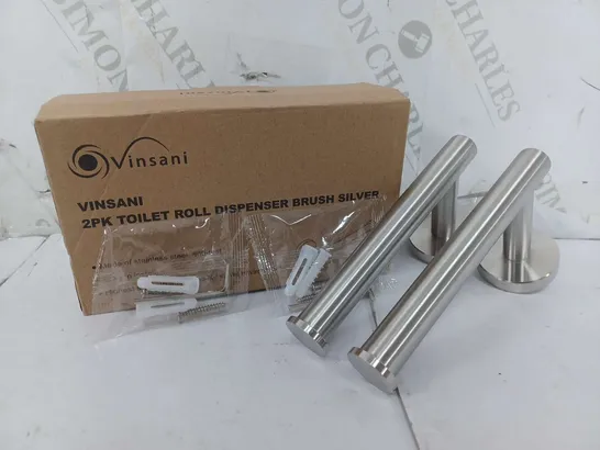 BOXED VINSANI 2PK TOILET ROLL DISPENSER BRUSH SILVER