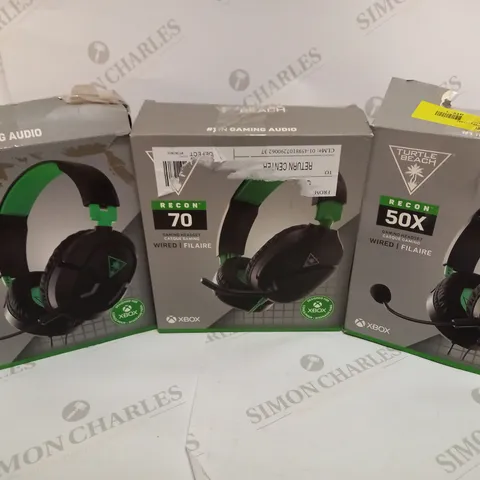 BOX OF 3 TURTLE BEACH WIRED GAMING HEADSETS FOR XBOX INCLUDING 2X RECON 50X AND RECON 70