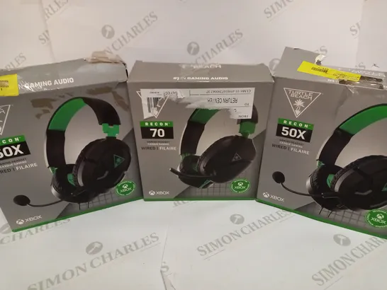 BOX OF 3 TURTLE BEACH WIRED GAMING HEADSETS FOR XBOX INCLUDING 2X RECON 50X AND RECON 70