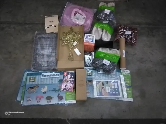 PALLET OF ASSORTED ITEMS INCLUDING: EDUCATIONAL PLACEMATS, ULTRAIDEAS MEN'S 8-9 COZY SLIPPERS, CHRISTMAS LIGHT UP GOLDEN STAR TREE TOPPER, IPAD GEN 2 10.6 CASE, RE:ZERO SWITCH GAME