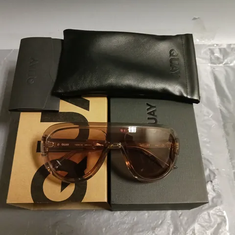 QUAY CLEAR BROWN FRAMED GLASSES IN CASE